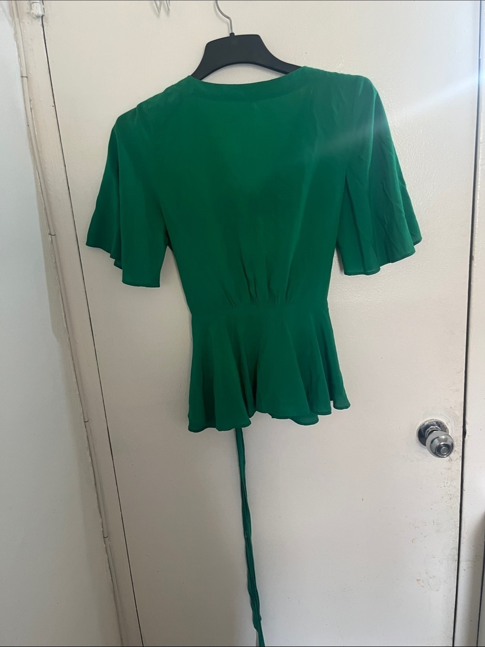 LOFT Emerald Green Wrap Blouse with Flutter Sleeves - Picture 3 of 4